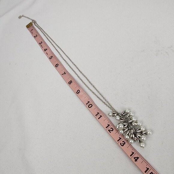 FAC Matt Silver Faux Pearl Cluster Pendant Necklace - Picture 7 of 8